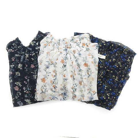 セポ CEPO aolt 3点セット ブラウス 七分袖 カーディガン ロング 半袖 シフォン 花柄 紺系 白系 ネイビー系 ホワイト系 M ■NO レディース