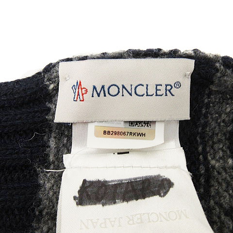 MONCLER モンクレール ボーダー マフラー モンクレール MONCLER マフラー ニット ボーダー ロゴ ネイビー グレー