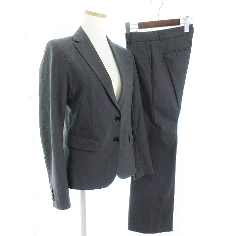 ユニクロ Uniqlo スーツ ストレッチ テーラード ジャケット スラックス パンツ セットアップ フォーマル シングル センターベント 背抜き 211 01 01 グレー S 58 Sm レディース 002 ベクトルパーク