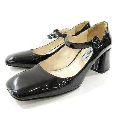 プラダ PRADA メリージェーン パンプス パテント チャンキーヒール 
