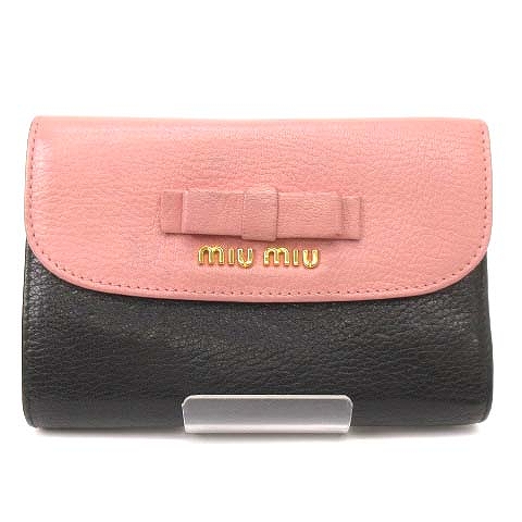 ミュウミュウ miumiu 二つ折り 財布 リボン スナップボタン レザー 