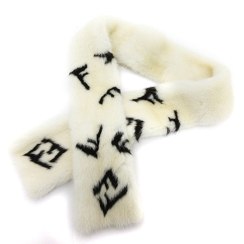 フェンディ FENDI 美品 ミンクファー マフラー ティペット FF柄 リアル 