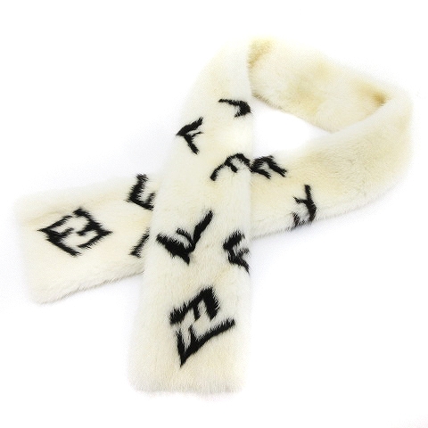フェンディ FENDI 美品 ミンクファー マフラー ティペット FF柄 リアル 
