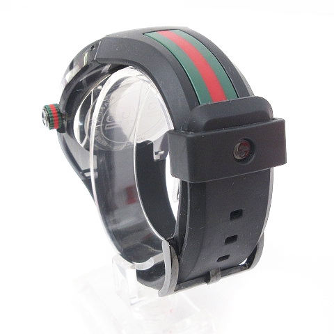 グッチ GUCCI 美品 SYNC シンク 46mm シェリーライン ラバーバンド YA137116 腕時計 ウォッチ クオーツ 黒 ブラック メンズ