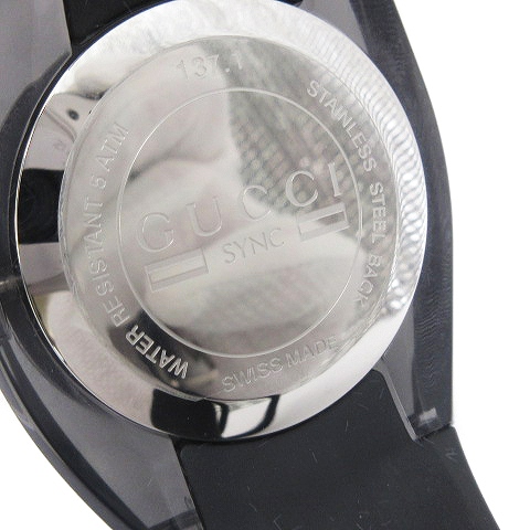 グッチ GUCCI 美品 SYNC シンク 46mm シェリーライン ラバーバンド YA137116 腕時計 ウォッチ クオーツ 黒 ブラック メンズ