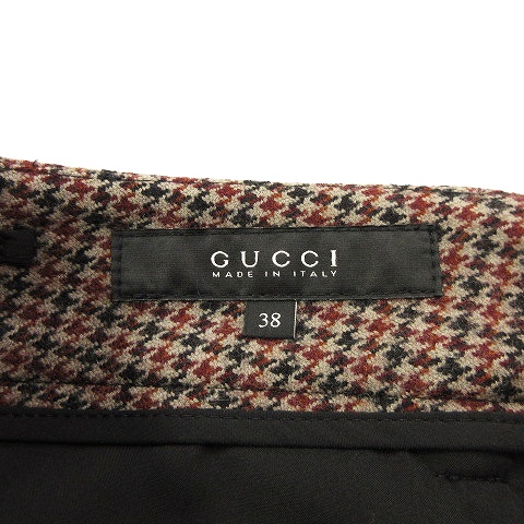 グッチ GUCCI ウール スラックス パンツ ハウンドトゥース チェック 茶