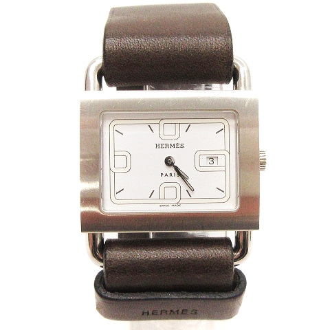 エルメス HERMES バレニア 腕時計 スクエア クオーツ デイト レザー  