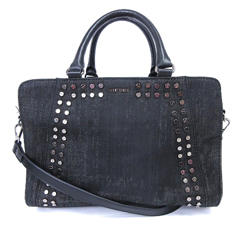 ディーゼル DIESEL ショルダー ハンド バッグ 2WAY スタッズ デニム 黒  