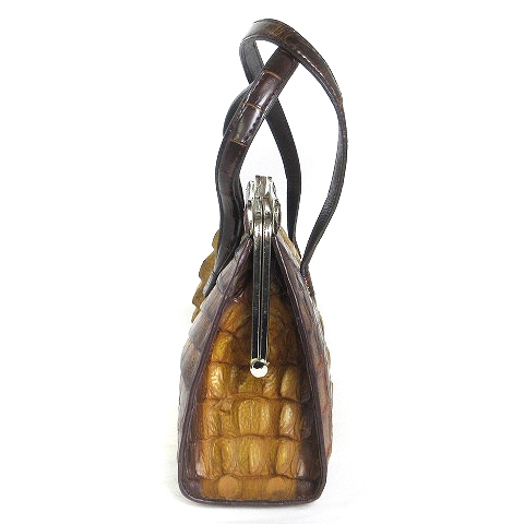 ノーブランド ホーンバック ハンド クロコダイル ワニ革 皮革 茶  