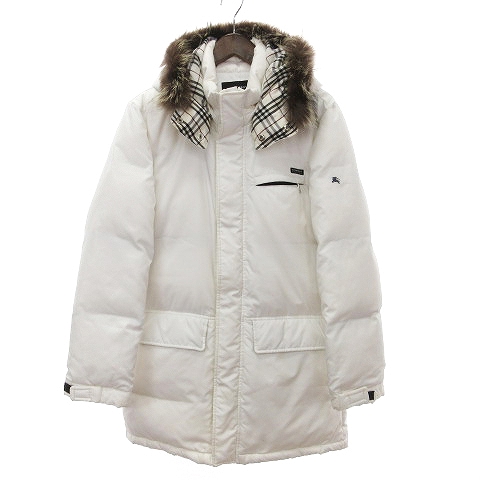 BURBERRY ホワイト ダウンジャケット フード付き バーバリーブラックレーベル BURBERRY BLACK LABEL ダウンジャケット フード付き ファー シルバーフォックス 裏地チェック 比翼  ジップアップ BMP03-134-03 白 ホワイト M □SM1 メンズ 002-902306290070 | ベクトルパーク