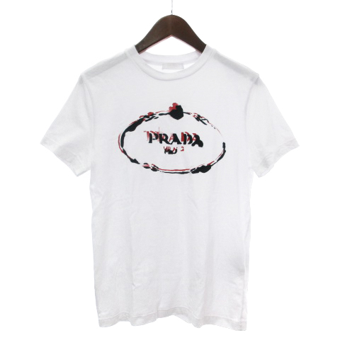 プラダ PRADA 19年製 ロゴ刺繍 Tシャツ カットソー 半袖 クルーネック 