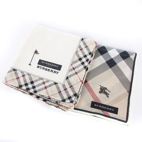 バーバリー BURBERRY ハンカチ 2点セット スクエア コットン 刺繍 