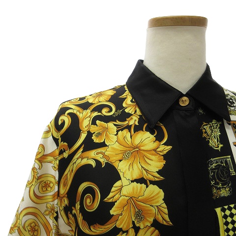 VERSACE バロック柄シャツ 黒 Barocco Silk Shirt Black,Print | VERSACE US