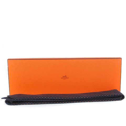 【タグ付き】HERMES ネイビー ドット柄 ニットネクタイ　ナロータイ タグ付き】HERMES ネイビー ドット柄 ニットネクタイ ナロータイ