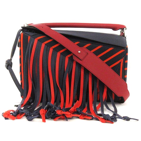 美品》LOEWE（ロエベ）レザー ショルダーバッグ ネイビー 烈し