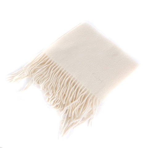 クロエ CHLOE マフラー カシミヤ フリンジ 無地 ロゴ 刺繍 オフ