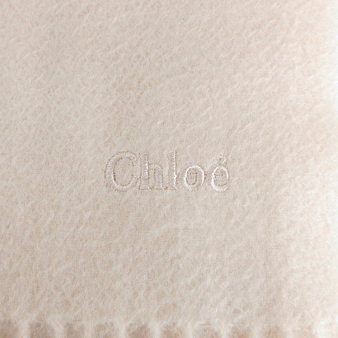 クロエ CHLOE マフラー カシミヤ フリンジ 無地 ロゴ 刺繍 オフ
