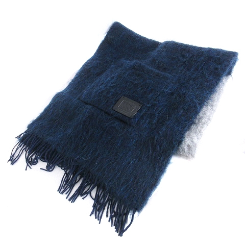 コーチ 美品 マフラー ストール フリンジ アルパカ モヘヤ混 紺 グレー コーチ COACH 美品 マフラー ストール フリンジ アルパカ モヘヤ混