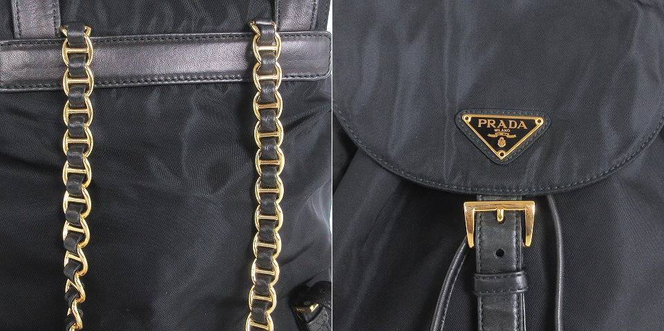 PRADA/プラダ 三角プレート ゴールド金具 チェーンナイロンリュックサック PRADA プラダ リュック バックパック ナイロン レザー チェーン