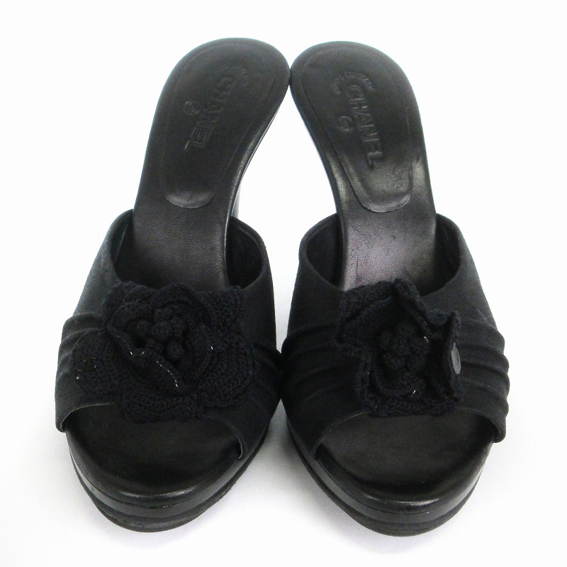 シャネル CHANEL ミュールサンダル カメリア ココマーク ミドルヒール