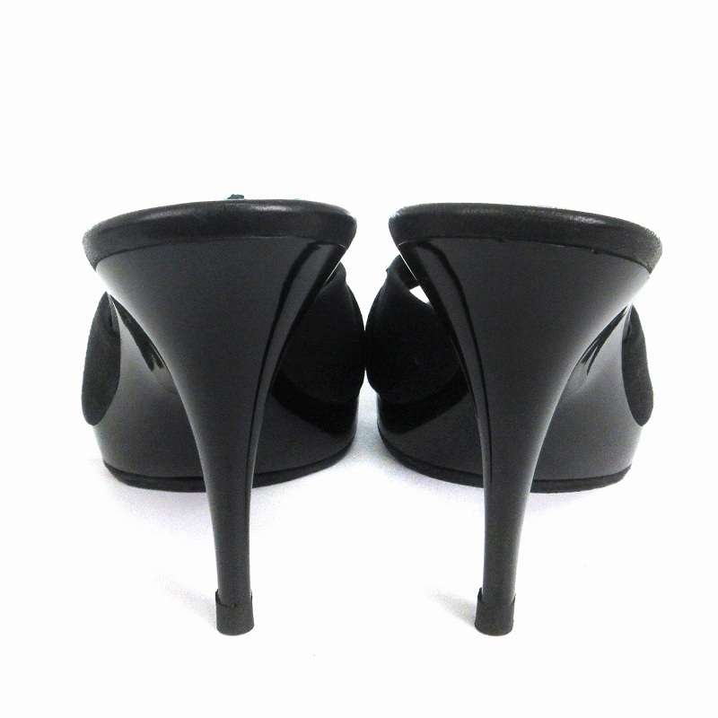 シャネル CHANEL ミュールサンダル カメリア ココマーク ミドルヒール