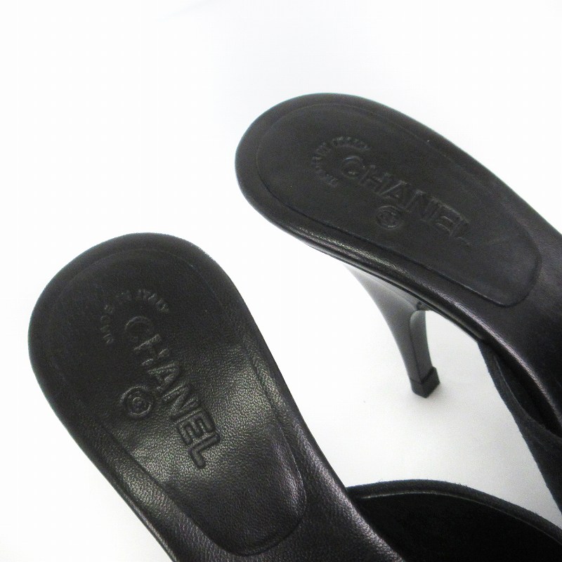 シャネル CHANEL ミュールサンダル カメリア ココマーク ミドルヒール