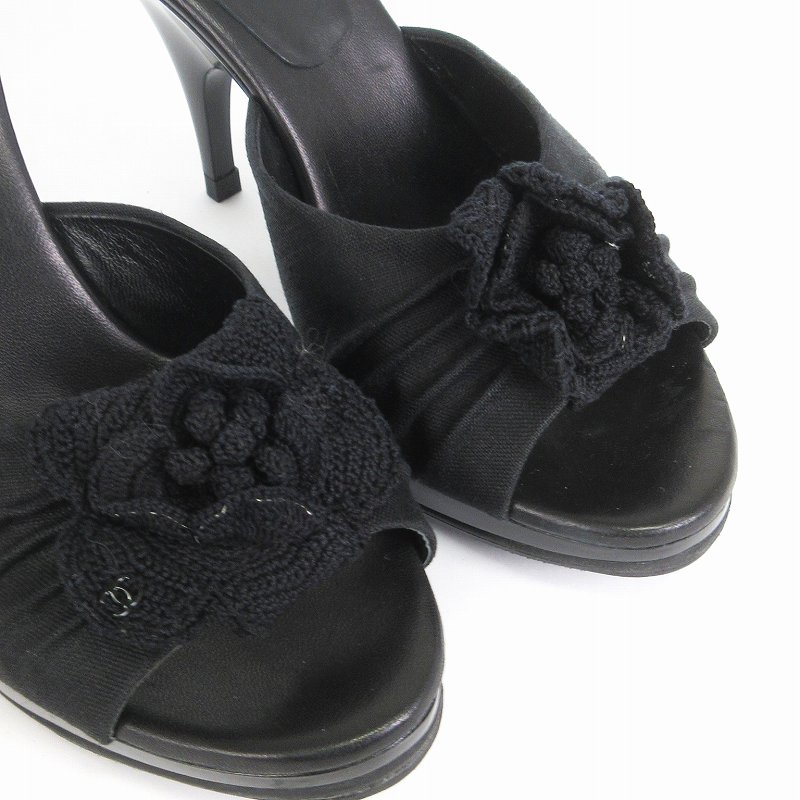 シャネル CHANEL ミュールサンダル カメリア ココマーク ミドルヒール