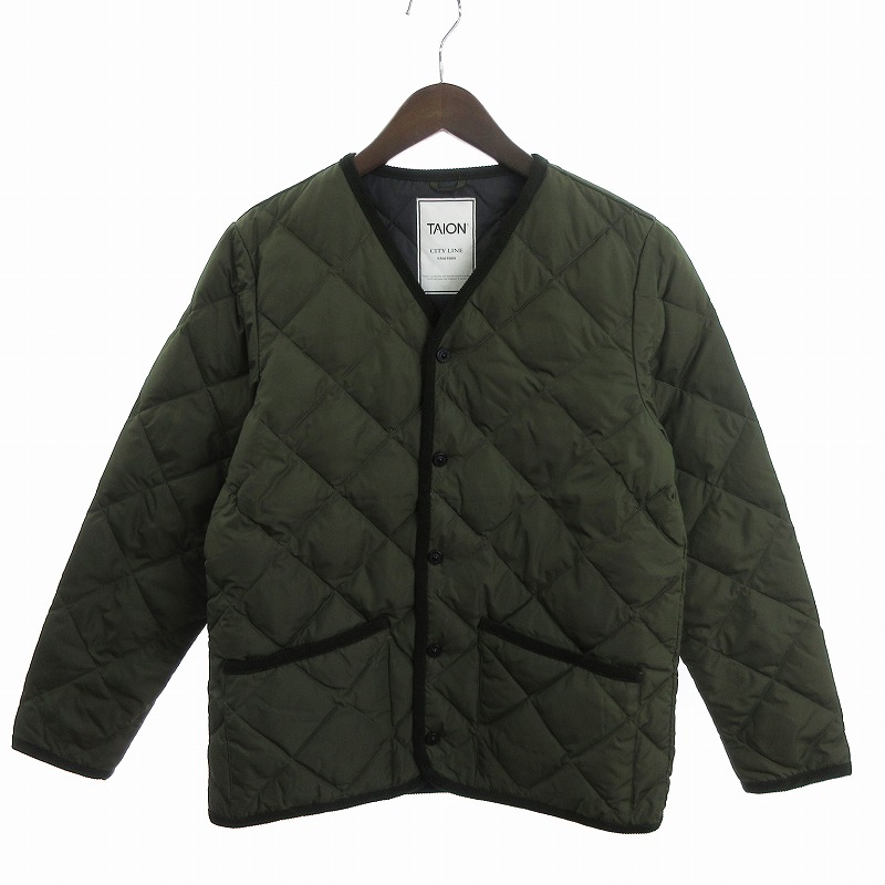 タイオン TAION 美品 CITY LINE パイピングVネック ダウンカーディガン 