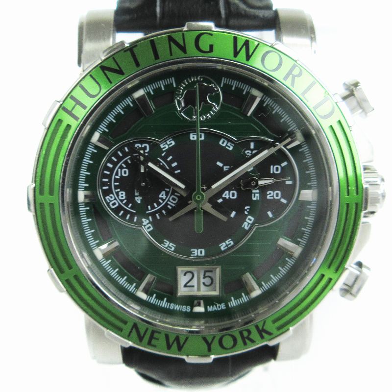 ☆美品☆ HUNTING WORLD クロノグラフ デイト 腕時計 HW-913 HUNTING WORLD クロノグラフ デイト 腕時計 HW-913