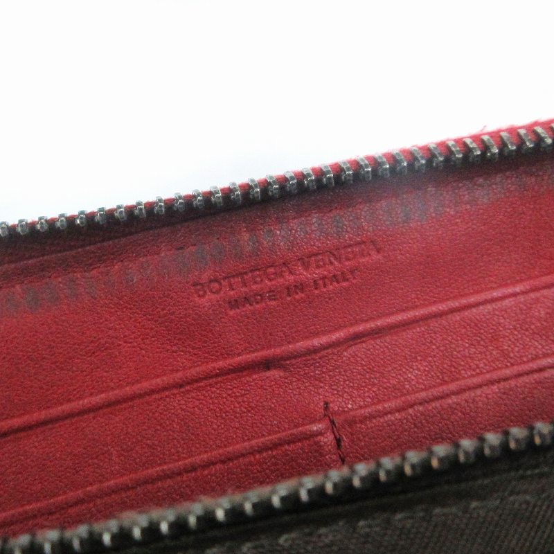 BOTTEGA VENETA 編み込み長財布 ブラック/レッド ボッテガヴェネタ