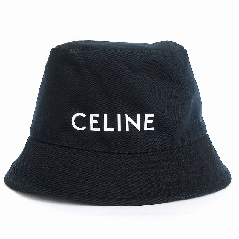 セリーヌ CELINE 美品 ロゴギャバジンコットンバケットハット ロゴ  