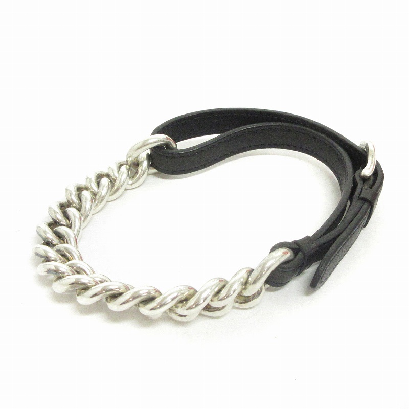 エルメス HERMES ブレスレット バングル チェーン レザー 2連 AG925 総  