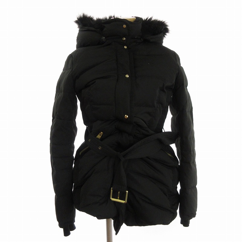 ZARA ザラ ブラック ロング ダウンジャケット ファー ベルト