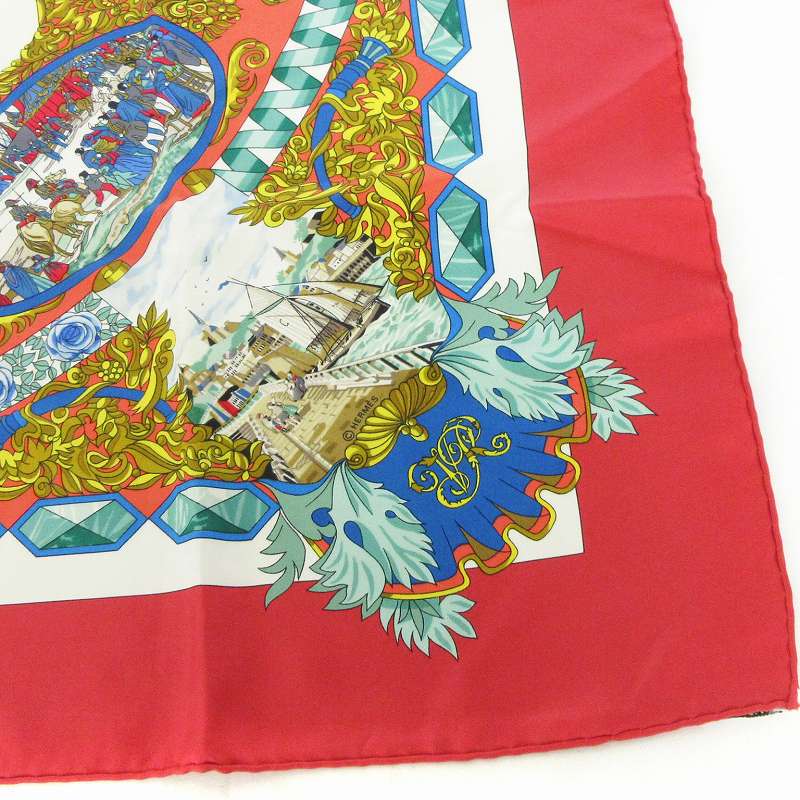 HERMES カレ 仏英同盟 ブルー スカーフ シルク タグあり