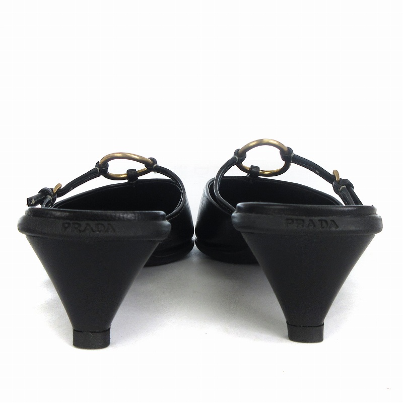 プラダ PRADA ミュール サンダル ローヒール レザー 黒 ブラック 36.5 