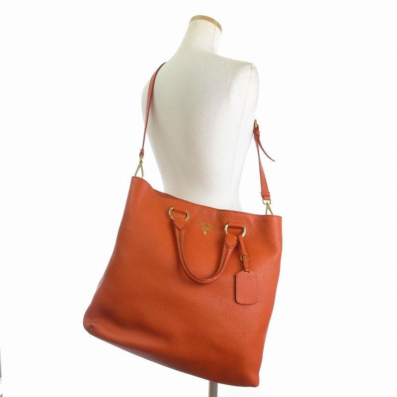 プラダ PRADA 2WAY トートバッグ ショルダー 斜め掛け レザー オレンジ