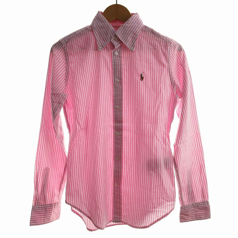 ラルフローレン ボタンダウンシャツ 長袖 ロゴ ピンク キッズ110~120cm ラルフローレン シャツ ストライプ 赤ロゴ ボタンダウン 長袖 匿名配送