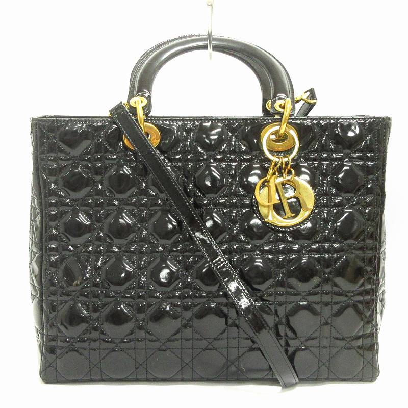 DIORレディディオール ハンドバッグ トート ショルダーエナメル カナージュ
