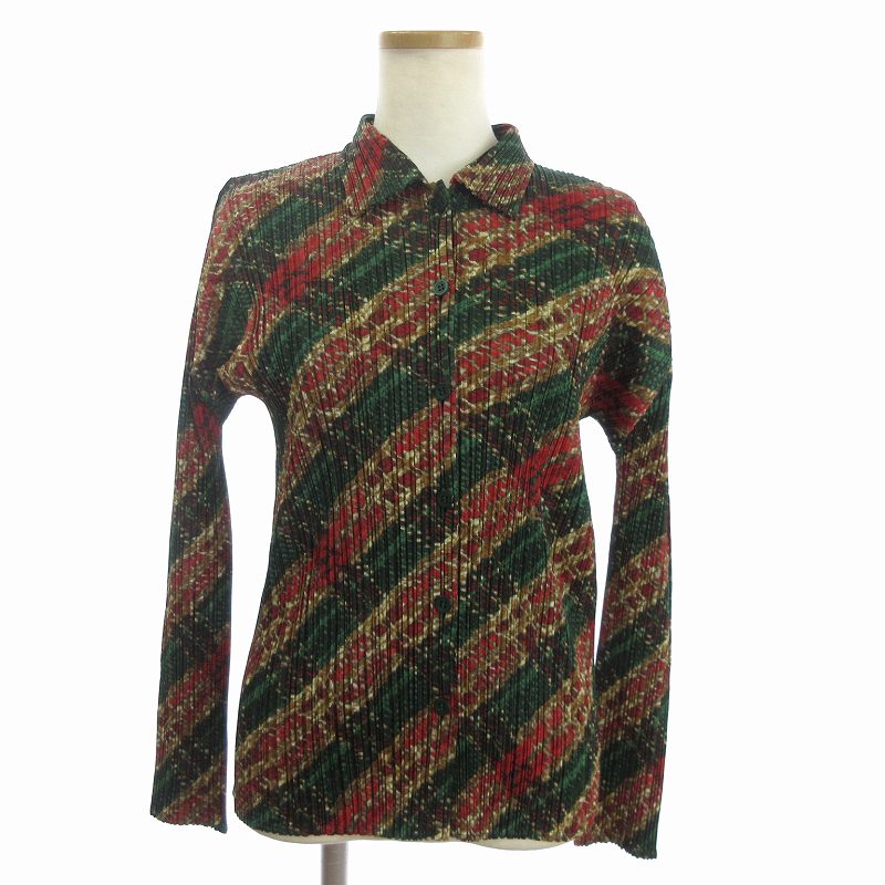 プリーツプリーズ イッセイミヤケ 総柄 アンサンブル マルチカラー 緑