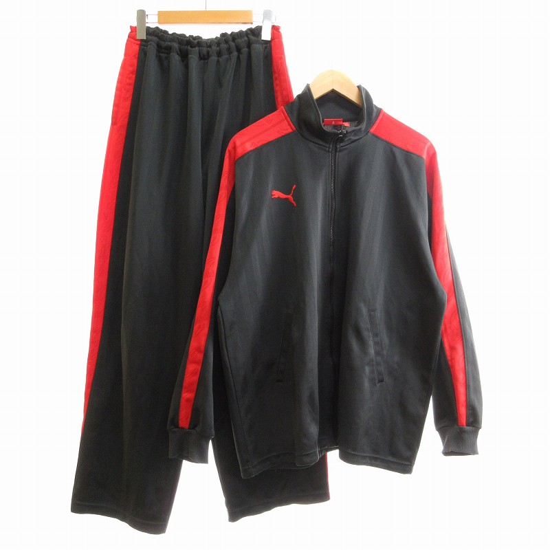 PUMA ジャージ上下セット 赤・黒 PUMA】ジャージ 上下セット スポーツウェア ビックロゴ 黒×赤