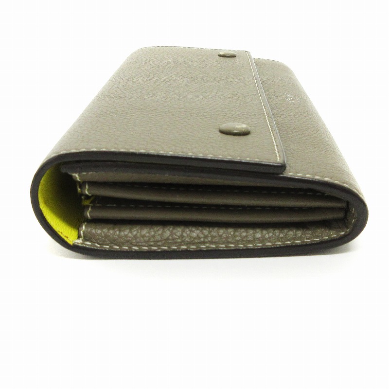 CELINE 長財布 レザー グレー/イエロー CELINE セリーヌ ラウンド