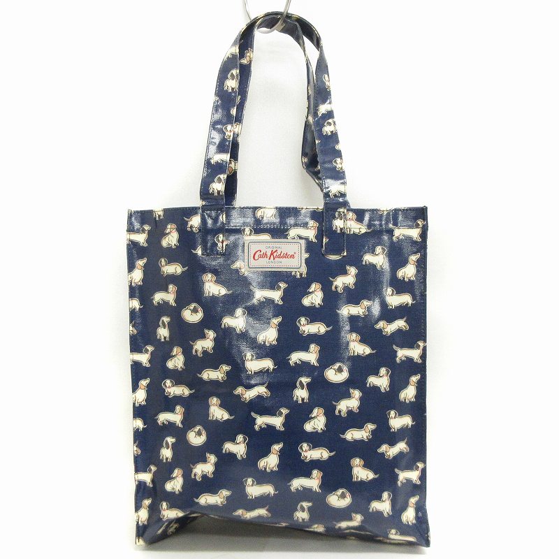 【未使用】Cath Kidston チェック柄トートバッグ キャスキッドソン Cath Kidston トートバッグ 肩掛け 犬柄 紺