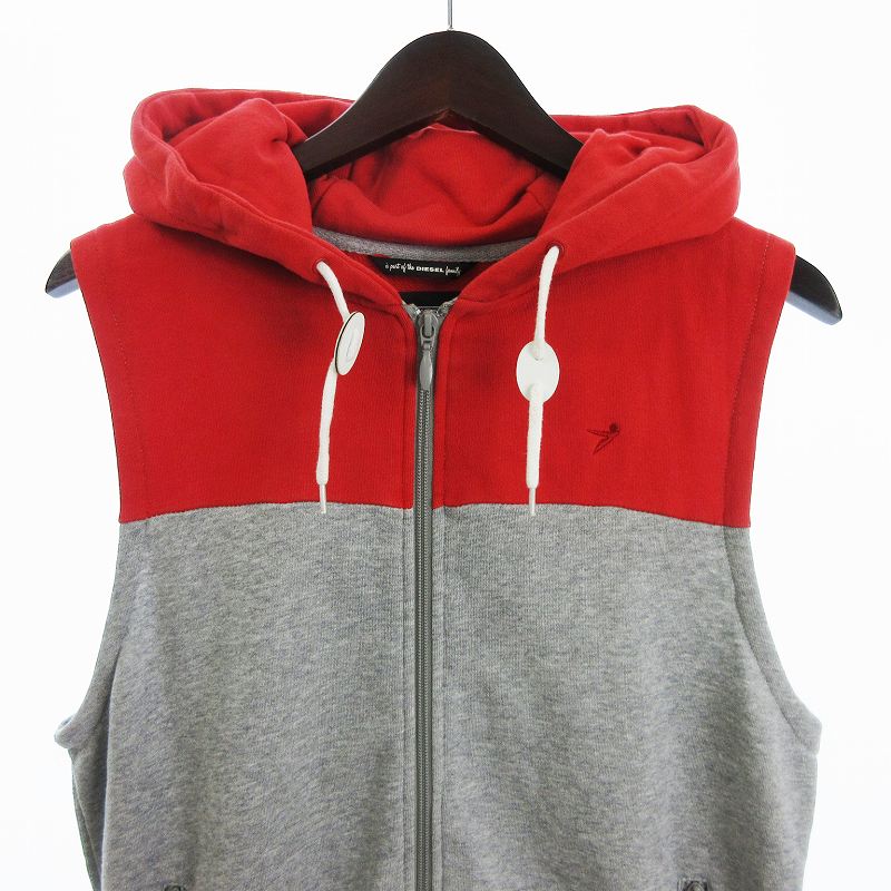 DIESEL フード付きレッドベスト ディーゼル DIESEL FIFTY FIVE DSL ベスト パーカー フード