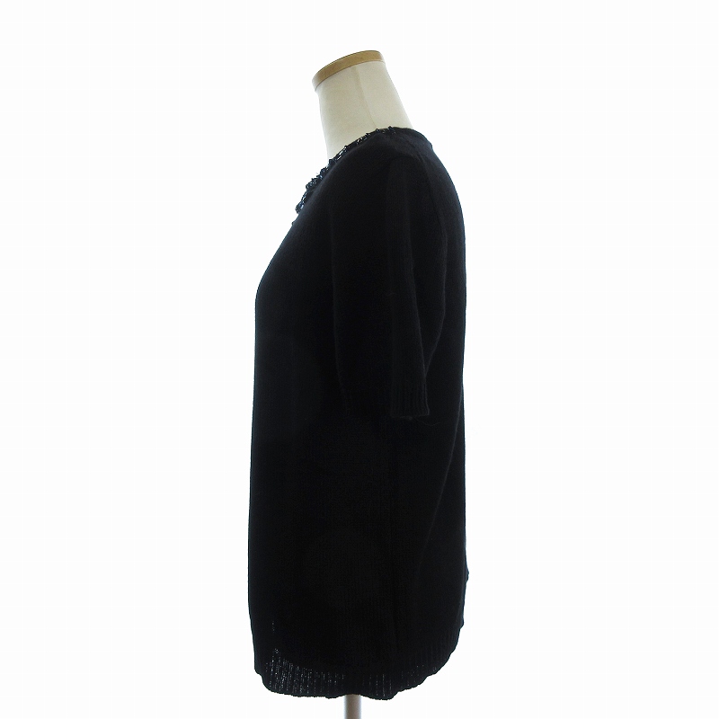プラダ PRADA ニット セーター 半袖 クルーネック カシミヤ ラインストーン 装飾 バックボタン 黒 ブラック 40 ■GY19 ☆AA★ プラダ PRADA ニット セーター 半袖 クルーネック カシミヤ
