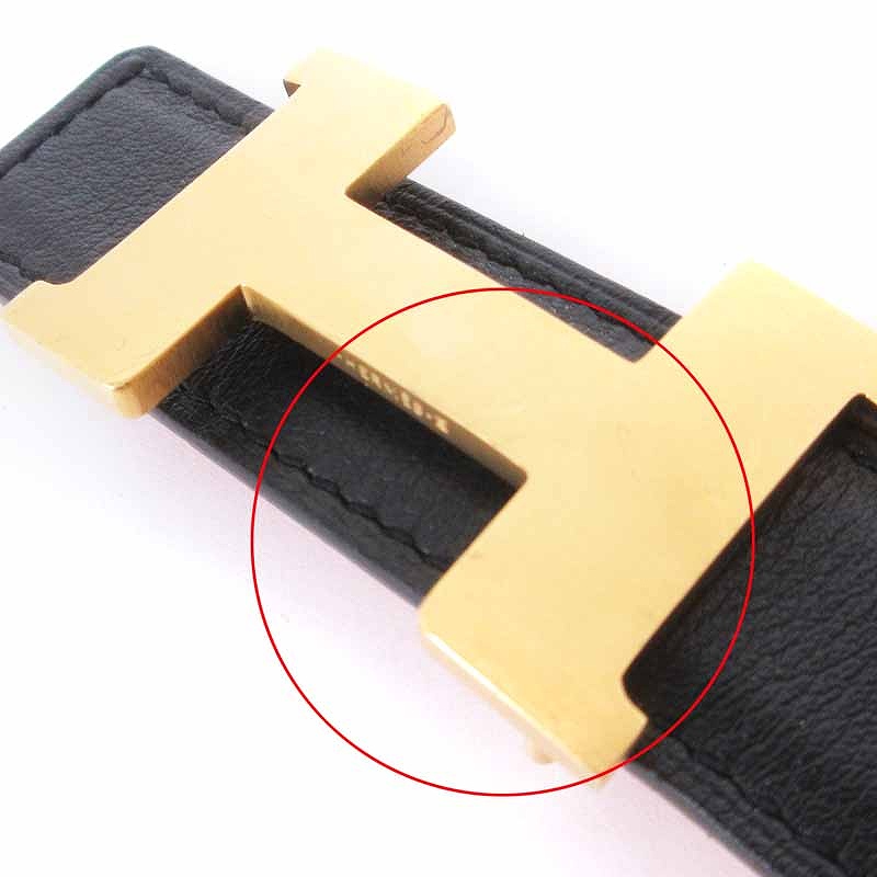 HERMES 黒オレンジ レザー ベルト エルメス HERMES コンスタンス ベルト Hバックル リバーシブル T