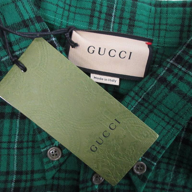 未使用品 グッチ GUCCI タグ付き ロッキングホース刺繍 ネルシャツ 