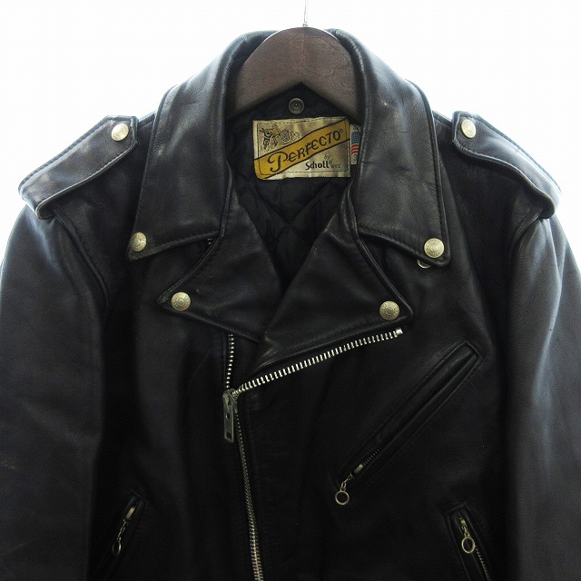 80s USA製Schott 618 ダブルライダースジャケット レザー 黒