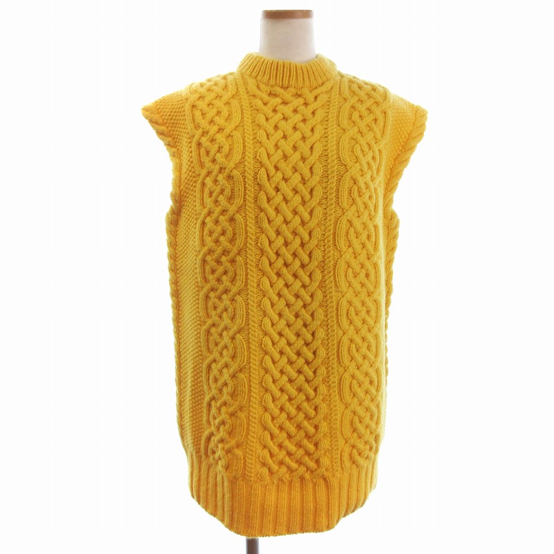 Drawer - ドゥロワー アラン ベスト ニット カシミヤ混 黄色 イエロー 2 M-L位 ドゥロワー Drawer アラン ベスト ニット カシミヤ混 6518-199-0303
