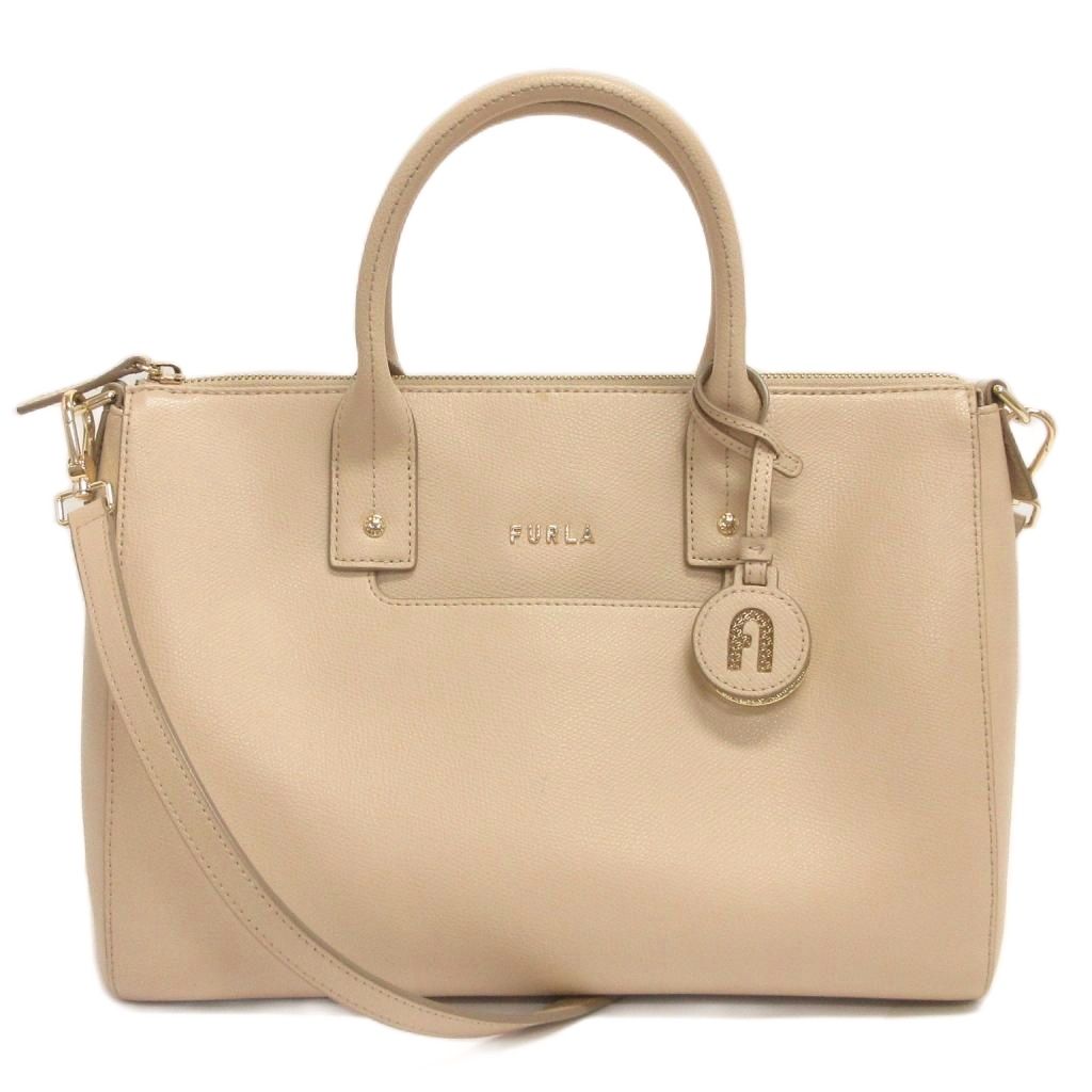 美品　FURLA 　フルラ　リンダ　2Way　ショルダー　ハンドバック　ゴールド フルラ FURLA リンダ 2WAY ショルダーバッグ ハンド レザー 金ロゴ
