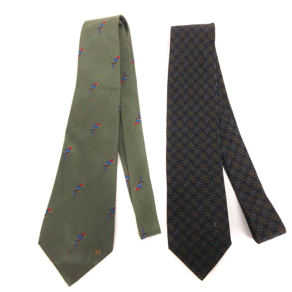 CELINE CELINE レギュラータイ グリーン 総柄 シルク100% レギュラー